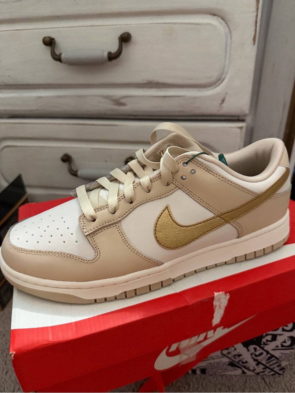 Nike Unisex Low-Top Sneaker in Cream, White and Gold